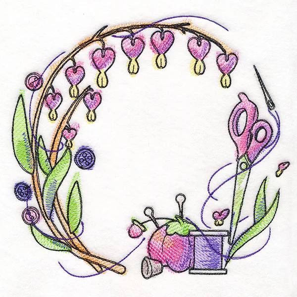 Sewing Notions and Bleeding Heart Flowers Wreath - Image 4
