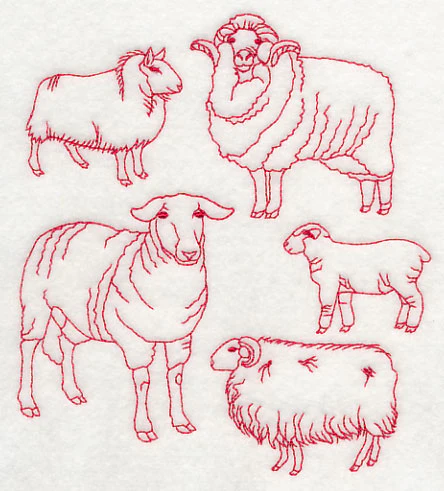 Sheep Medley (Redwork) - Image 2