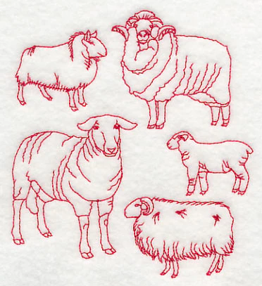 Sheep Medley (Redwork) - Image 3