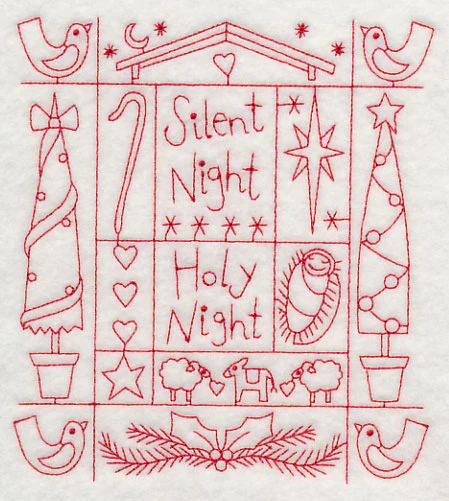Silent Night Shadow Box (Redwork) - Image 2