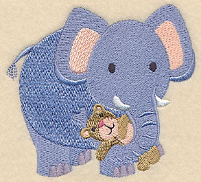 Sleepy Elephant with Stuffed Teddy Bear - Image 2