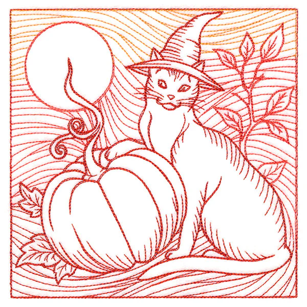 Spooky Evening - Cat & Pumpkin Etching - Image 3