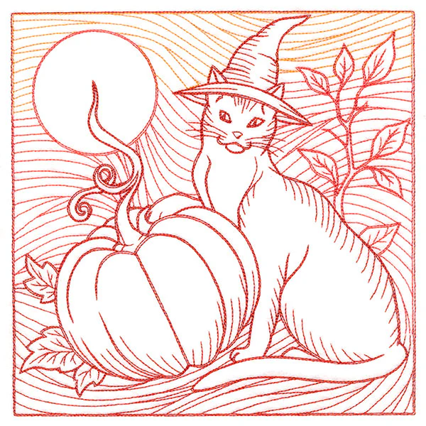 Spooky Evening - Cat & Pumpkin Etching - Image 5
