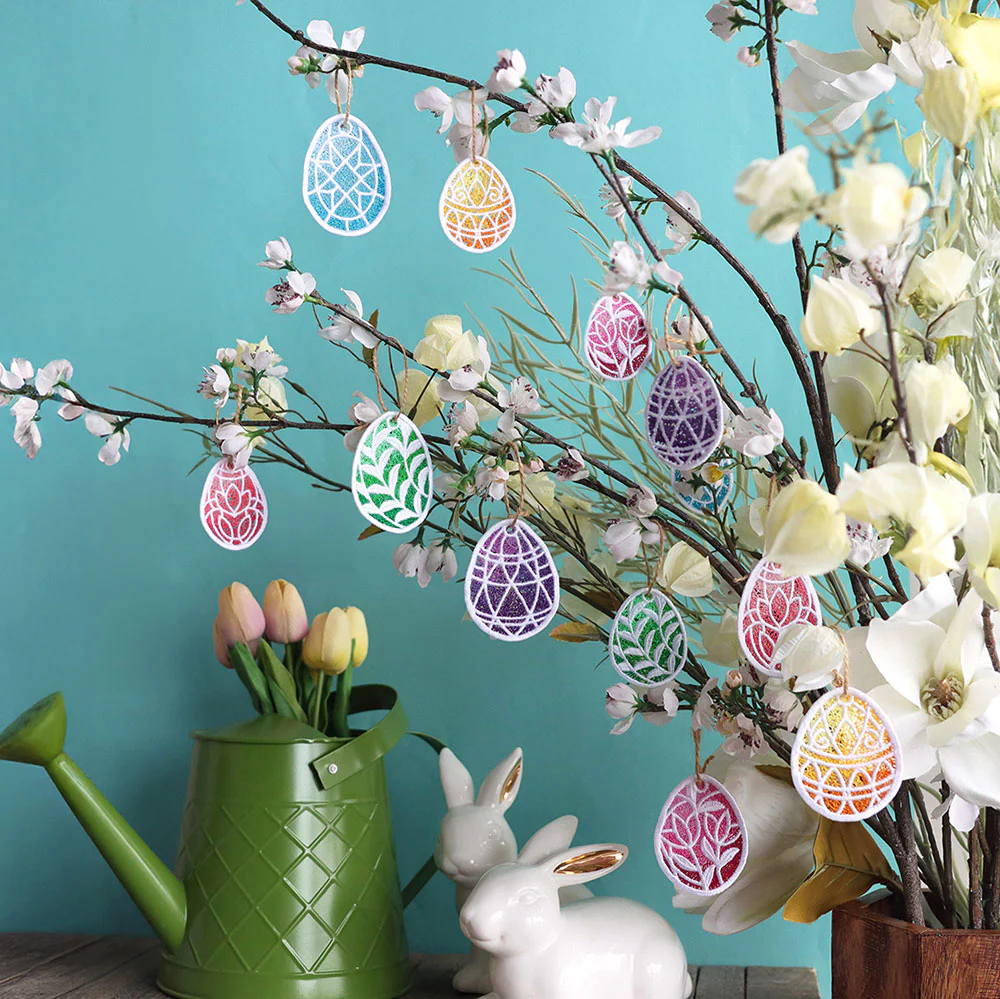 Spring Quilt Star Easter Egg Ornament (Lace) - Image 3