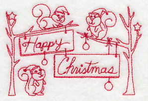 Squirrels Happy Christmas (Redwork) - Image 4