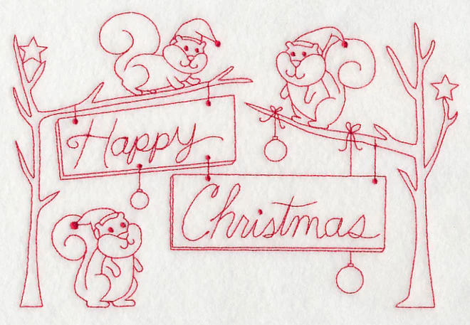 Squirrels Happy Christmas (Redwork) - Image 5