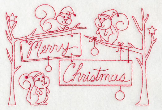 Squirrels Merry Christmas (Redwork) - Image 3