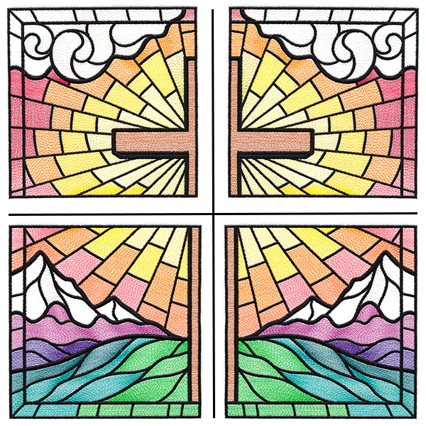 Stained Glass Cross at Sunrise Scene (Set) - Image 22