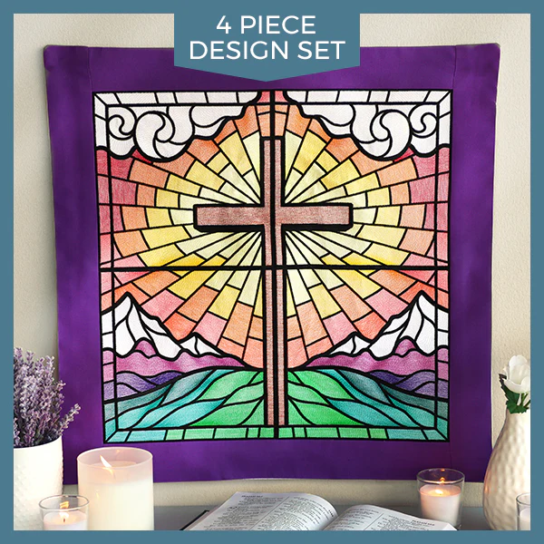 Stained Glass Cross at Sunrise Scene (Set) - Image 31