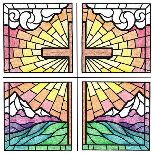 Stained Glass Cross at Sunrise Scene (Set) - Image 43