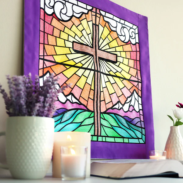 Stained Glass Cross at Sunrise Scene (Set) - Image 51