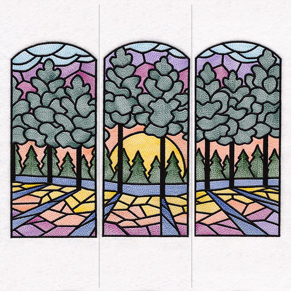 Stained Glass Sunset Scene - 3 Panel - Image 5