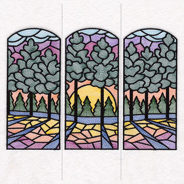 Stained Glass Sunset Scene - 3 Panel - Image 8