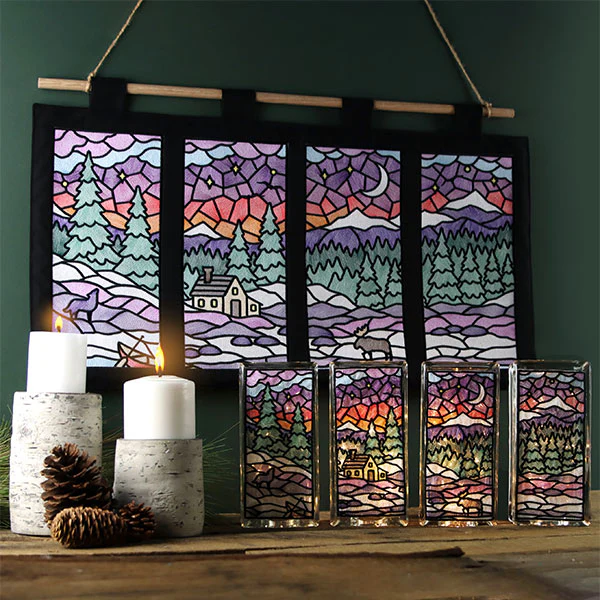 Stained Glass Winter Landscape Panel 3 - Image 11