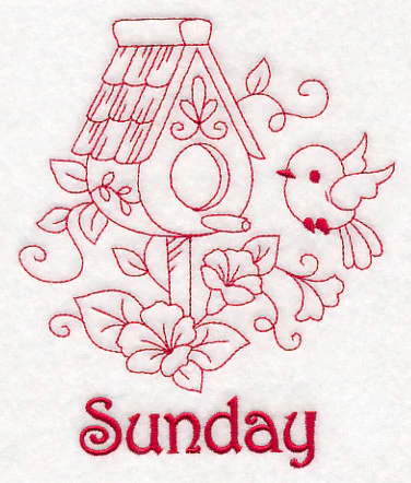 Sunday Birdhouse (Redwork) - Image 3