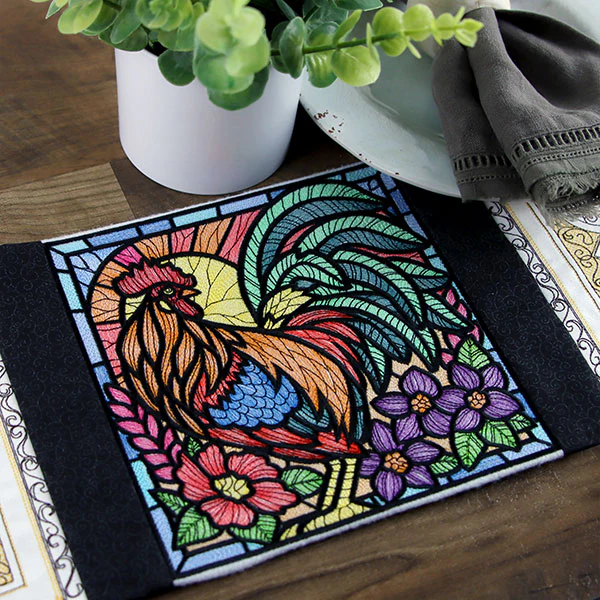 Sunrise Rooster Stained Glass Square - Image 2