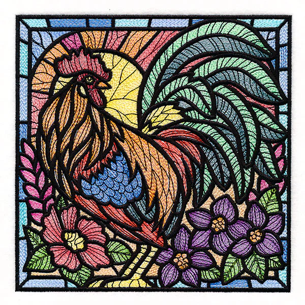 Sunrise Rooster Stained Glass Square - Image 3
