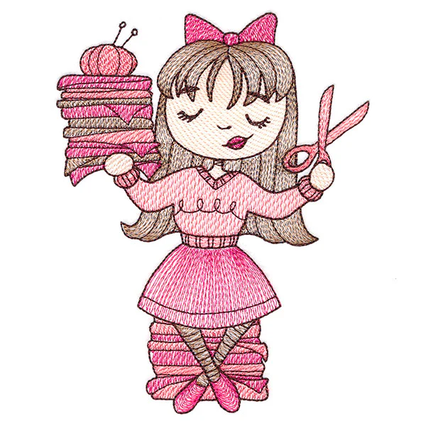 Sweet and Crafty Girl with Fabric - Image 2