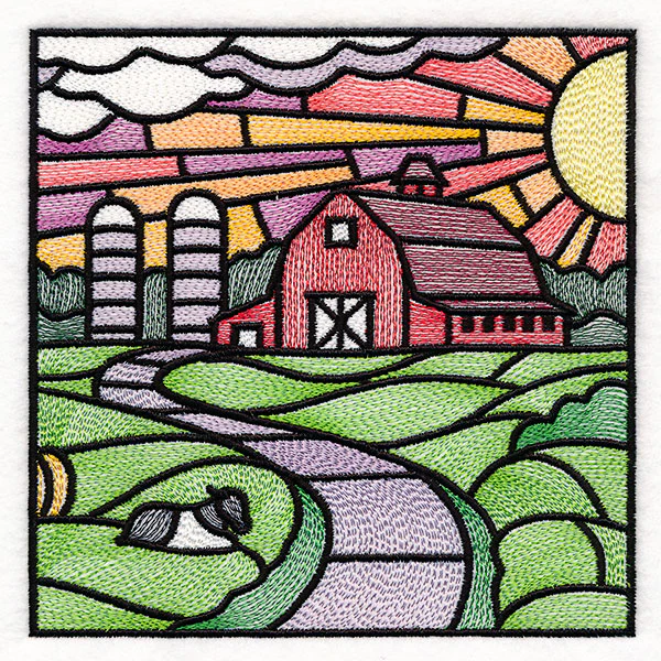 Sweet Countryside Stained Glass Scene - Barn Sunset - Image 5