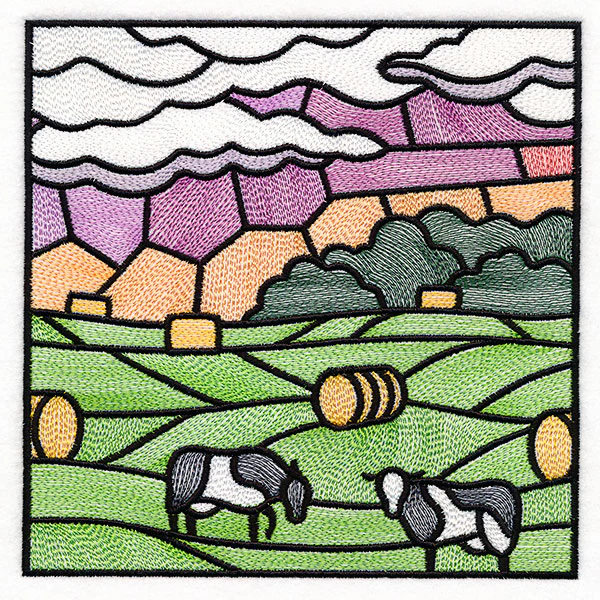 Sweet Countryside  Stained Glass Scene - Cows in the Field - Image 9