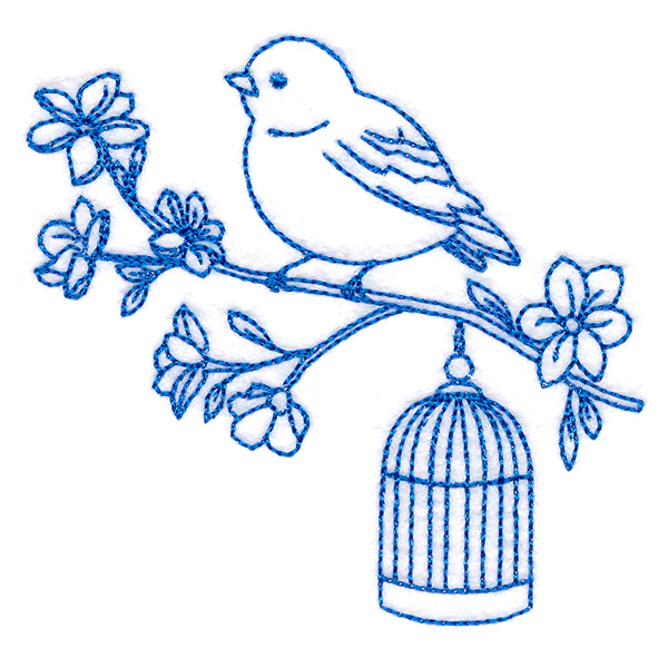 Sweet Little Bird with Birdcage (Bluework) - Image 3