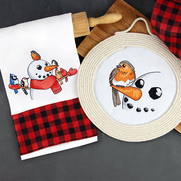 Sweet Peeking Snowman with European Robin - Image 4