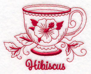 Tea Time Hibiscus (Redwork) - Image 2