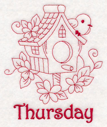 Thursday Birdhouse (Redwork) - Image 3