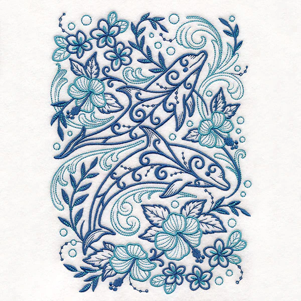 Tropical Doodle Dolphin and Hibiscus - Image 3