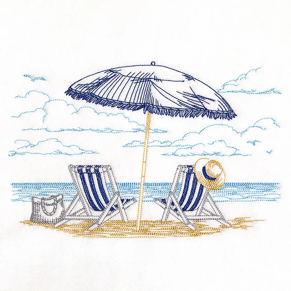 Umbrella and Chairs Beach Scene Etching - Image 2