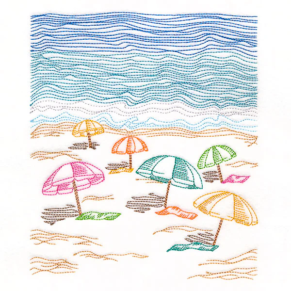 Umbrellas at the Beach Oceanside Etching Scene - Image 3
