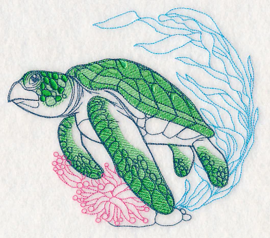 Undersea Sea Turtle Etching - Image 2