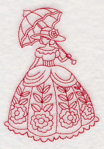 Victorian Lady - Floral Dress (Redwork) - Image 4