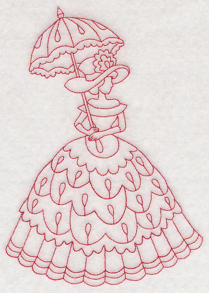 Victorian Lady - Teardrop Dress (Redwork) - Image 2