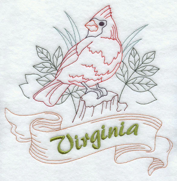 Virginia - Cardinal (Redwork) - Image 6