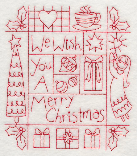We Wish You a Merry Christmas Shadow Box (Redwork) - Image 2