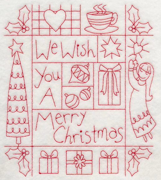 We Wish You a Merry Christmas Shadow Box (Redwork) - Image 4