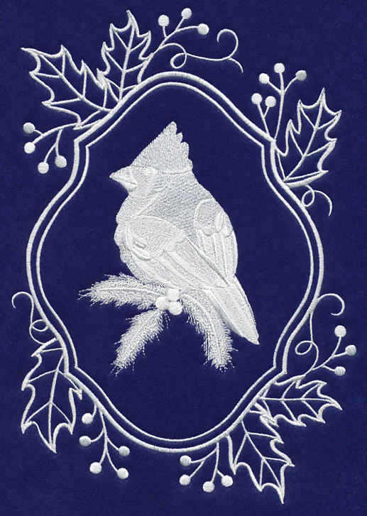 White Christmas Cardinal in Holly Frame - Image 4