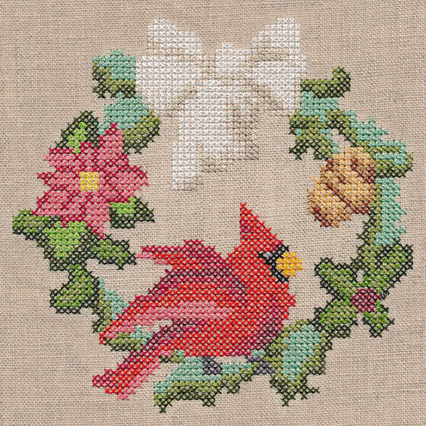 White Christmas Cardinal Wreath (Cross Stitch) - Image 2