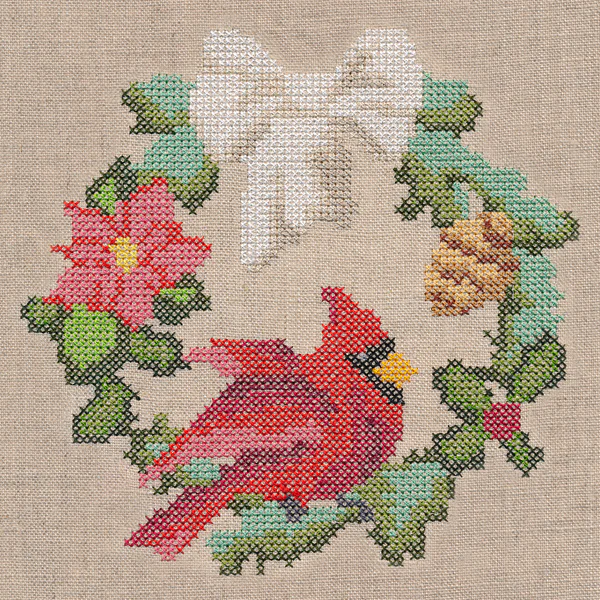 White Christmas Cardinal Wreath (Cross Stitch) - Image 3