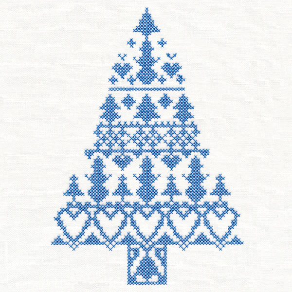 White Christmas Nordic Tree with Snowmen (Cross Stitch) - Image 2