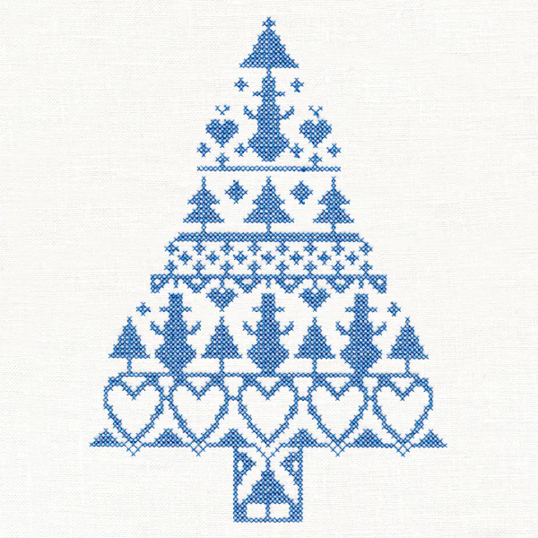 White Christmas Nordic Tree with Snowmen (Cross Stitch) - Image 3