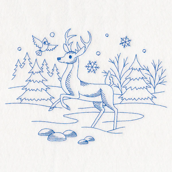 Winter Woodland Scene - Deer & Cardinal (Bluework) - Image 2