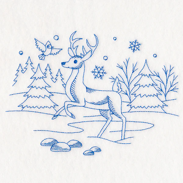 Winter Woodland Scene - Deer & Cardinal (Bluework) - Image 3