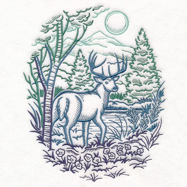 Woodland Deer Scene Etching - Image 3