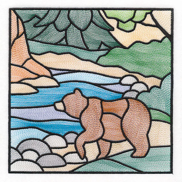 Woodland Escape Stained Glass Scene - Bear - Image 3