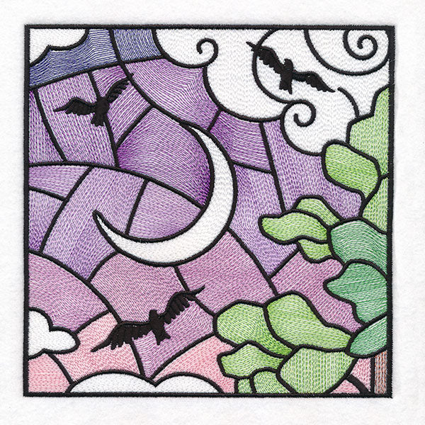 Woodland Escape Stained Glass Scene - Birds & Crescent Moon - Image 3