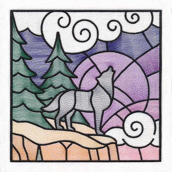 Woodland Escape Stained Glass Scene - Howling Wolf - Image 13