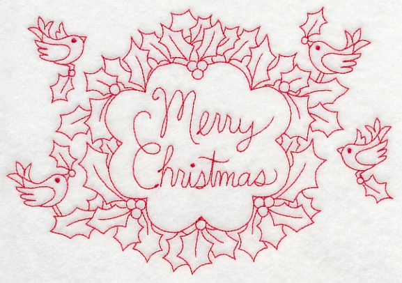 Wreathed in Merry Christmas Wishes (Redwork) - Image 2